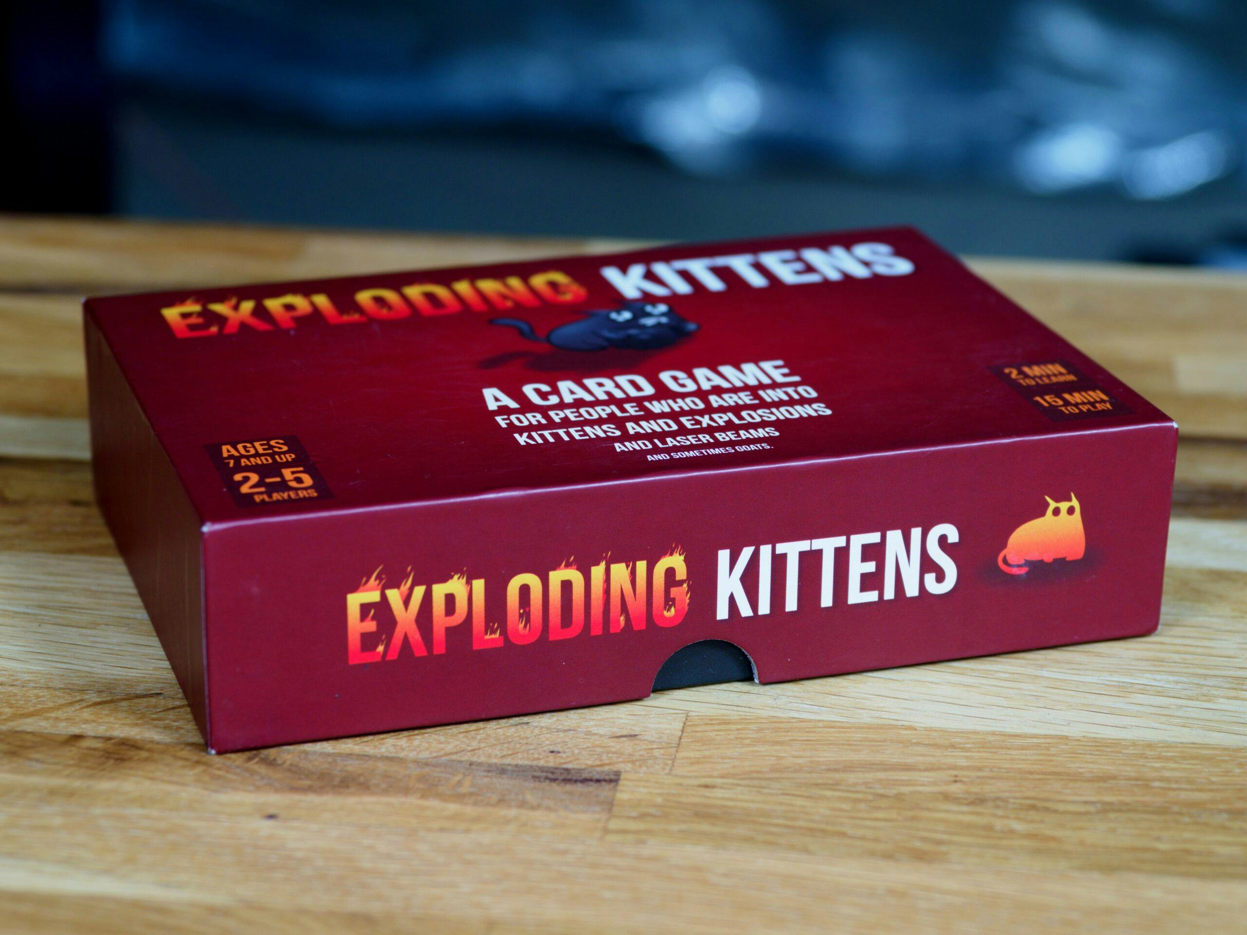 The box of the Exploding Kitten Boardgame